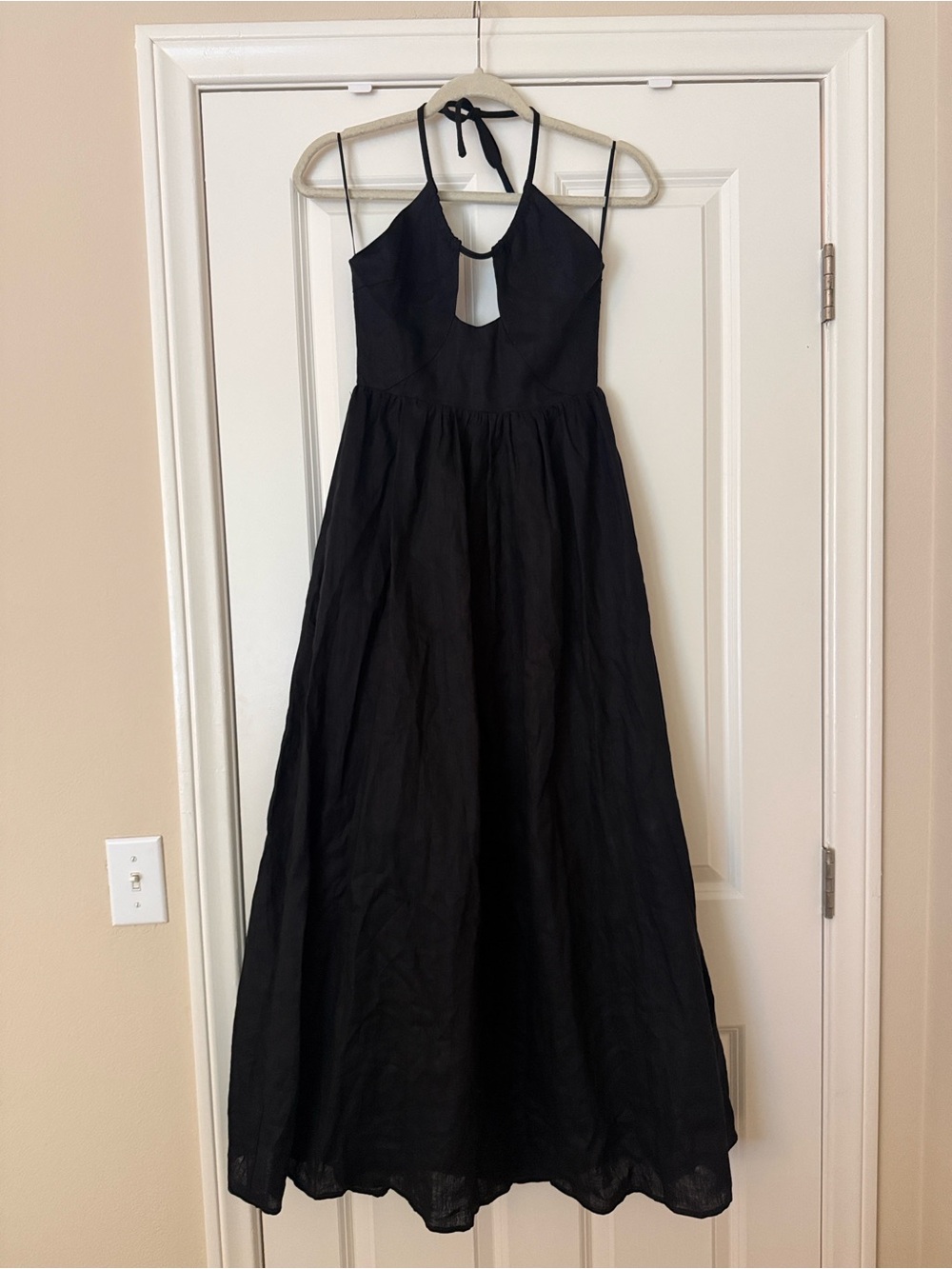 Dissh Alyssa Linen Halter Maxi Dress in Black w/ Slit